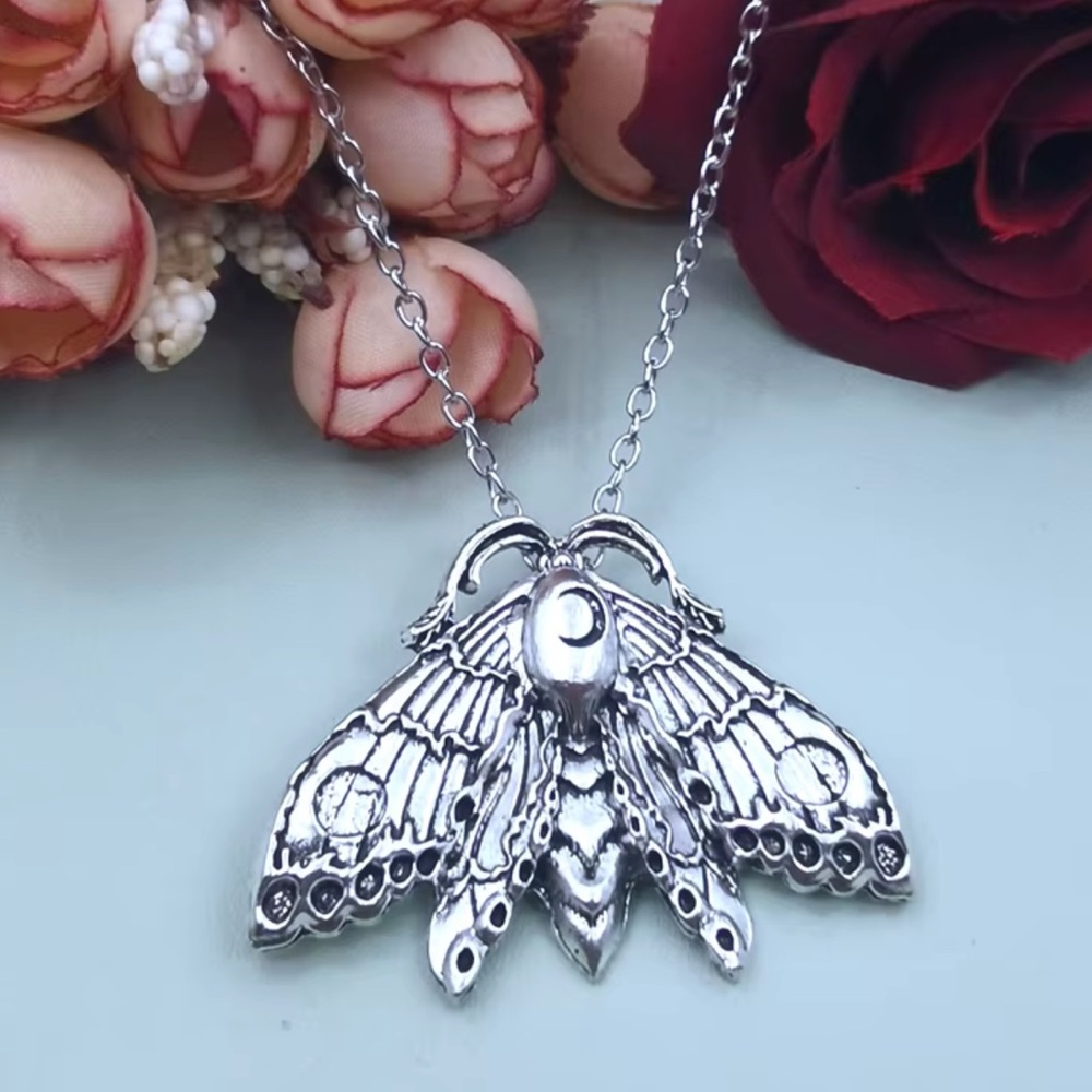 Silver Moth Pendant Necklace